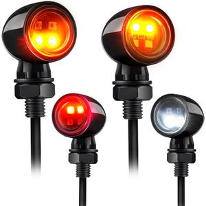 4-LED Bullet Turn Signals Mini Motorcycle Blinkers, Universal 10mm Mounting Hole, Front Rear Indicators Compatible with Honda, Kawasaki, Suzuki, Yamaha, Harley, Bobber, Chopper