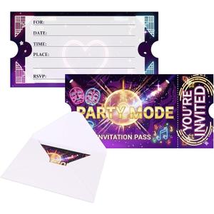 2 x 20pcs Kpop Theme Birthday Invitations Cards, Kpop Theme Birthday Decorations,Party Invitations With White Envelopes, Movie Vip Party Invitations for Boy Girls-Purple, 5.9 x 3 inches