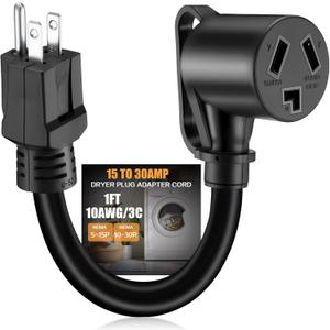 NEMA 5-15P to 10-30R 15Amp Dryer Adapter Cord Female Power Adapter with Handle 15 Amp 3 Prong Female Receptacle ONLY for 120V Device EV Power Cord, 12Inch, STW 10 Gauge, ETL Listed