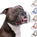 BRONZEDOG Pitbull Dog Muzzle Breathable Metal Basket for Large Dogs Amstaff Staffordshire Terrier Biting Chewing Barking (Leather, Black)