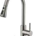 QFN Kitchen Faucet with Pull Down Sprayer Brushed Nickel, High Arc Single Handle Single Level Stainless Steel Pull Out Sink Faucet for Farmouse Camper RV Bar, Fit for 1 or 3 Hole