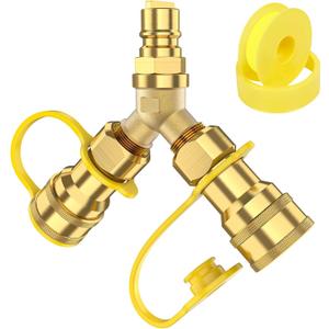 1/2 inch Natural Gas Y Splitter, 2-Way Natural Gas Quick Connect Fittings with Shut Off Valve, Conversion Kit for Gas Line, 1/2" Propane Hose, Pizza, Oven, Grill, Generator, Heater