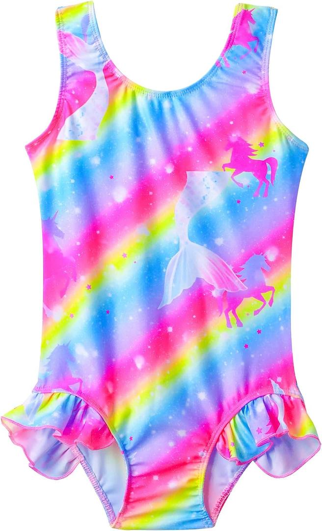 Snowheart Girls Bathing Suit Toddler Swimsuit Girl Hawaiian Floral Ruffle One-Piece Breathable Swimwear 4-10T