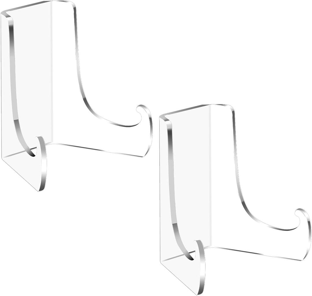 2 Pcs Acrylic Easel Display Stand, Clear Flat Plate Stand Transparent Thickened Card Display Holder for Greeting Card, Frame, Picture, Magazine, CD, Home Decor (3 x 2.6 x 2.2 Inch)