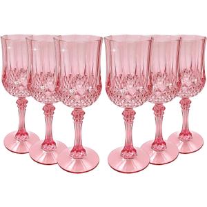 JUSONEY Vintage Plastic Wine Glasses,Crystal Textured Plastic Goblets,Disposable Wine Glasses for Parties,Weddings,Elegant Events(6pcs-Rose Gold)