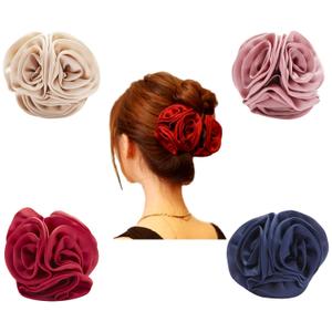 Lawie 4 Pack Large Butterfly Octopus Ribbon Silk Chiffon Rose Flower Large Bows Plastic Hair Claw Clips Jaw Barrettes Grips Clamps Clasps Pins Decorative Buns Fancy Hair Accessories for Women Girl