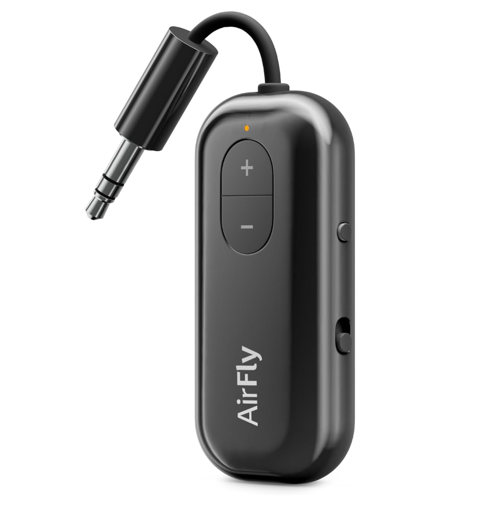 Twelve South AirFly SE, Bluetooth Wireless Audio Transmitter for AirPods/Wireless or NoiseCancelling Headphones; Use with Any 3.5 mm Audio Jack on Airplanes, Gym Equipment or iPad/Tablets (Black)