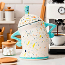 XFDJB Sassy Handmade Ceramic Storage Canister with Attitude, Airtight Coffee Kitchen Canister for Sugar, Flour, Tea,Nuts (Cyan)