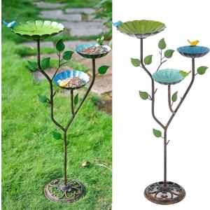 Bird Baths for Outdoors, 37" H Bird Bath for Outside, 3-in-1 Bird Feeders for Outdoors, Pedestal Birdbaths, Metal Bird Bath Bowl for Garden, Lawn, Yard Decor