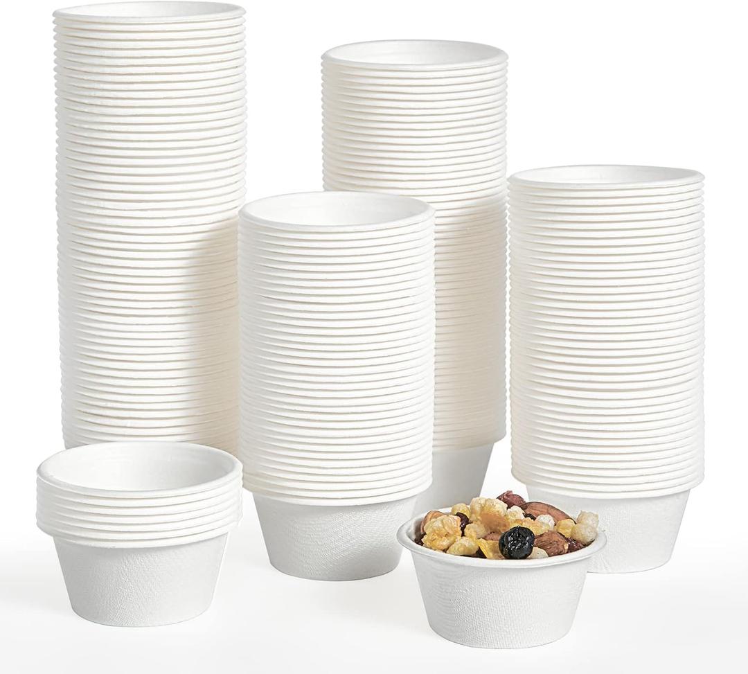 ECOLipak 200 Pack 2 oz Compostable Portion Cups, 100% Biodegradable Souffle Cups, Disposable Paper Cup for Condiment Samples
