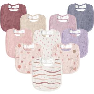 Susurration Muslin Baby Drool Bibs 10Pack Soft Square Adjustable Bandana Bibs for Unisex Baby Girls & Boys (Pink Nebula)