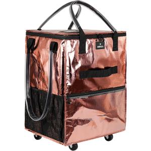 Reusable Grocery Bag on Wheels, 130L Large Capacity Foldable Shopping Trolley Cart with 5 Swivel Wheels, Multiple Pockets, Zipper Closure & Heavy Duty Handles, for Shopping, Travel, Large, Rose Gold