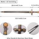 Stainless Steel Medieval Cross Crusader Knight Templar Sword for Collection, Cosplay, Display-32.9 Inch