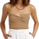 Womens Strapless Crop Top Sexy Sweetheart Neck Ribbed Knit Twisted Knot Front Scoop Underbust Sleeveless Y2K Crop Tube CamisoleTanks Top (Large, Khaki)