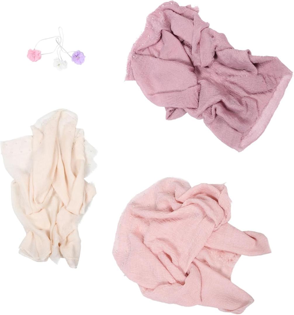 1Set Newborn Swaddle Blankets with Headbands Soft Photography Props for Boys Milestone Photoshoot Comfortable Wraps for Studio Home Use