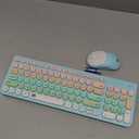 FD Wireless Keyboards and Mouse Combo - 2.4GHz USB Cordless, Cute Wireless Keyboard Round Keys, Quiet and Slim Set for Laptop, Computer, TV and Mac - Blue Pale Green Colorful