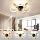 Ceiling Fan with Light Low Profile with APP Remote 6 Speeds 3 Colors 20.5 Dimmable Small Flush Mount Bladeless Modern Reversible Geometric Fandelier for Living Room Bedroom Kitchen, Gold