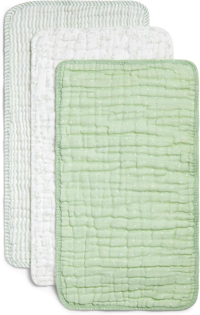 Nana Baby Burp Cloths  100% Organic Cotton, Oversized & Hypoallergenic, 8-Layer Muslin, Machine Washable, Neutral Unisex Colors, Gentle on Sensitive Skin, Set of 3 (Green) (Pistachio / Cream)