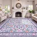 Collive 8x10 Area Rugs for Living Room, Large Purple Floral Rug Machine Washable, Boho Soft Low Pile Non Slip Indoor Carpet for Girls Bedroom Kids Playroom Nursery Dining Room