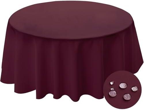 BYDOLL Table Cloth Round 60 Inch Tablecloth Fits Max50 Inch Diameter Top,Burgundy Washable Outdoor Winkle and Stain Resistant Spillproof Polyester Tablecloths for Round Tables Party Cover