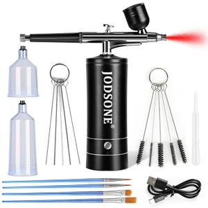 JODSONE Airbrush Kit Rechargeable with Spray Compressor 3 Air Pressure Adjustment Cordless Air Brush for Nail Art Makeup Cake Decorating and Model Painting Black