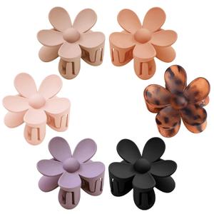 Flower Hair Clips 6 PCS for Women, Daisy Claw Clips Matte Large Claw Clips Strong Hold Jaw Clamps Hair Accessories for Thick Hair 6 Colors (Orange, Purple, Leopard Print, Black, Khaki, Coffee)