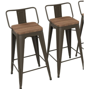 Yongchuang 24 inch Bar Stools Industrial Kitchen Counter Height Barstools with Wood Seat Metal Low Back Bar Chairs Gunmetal