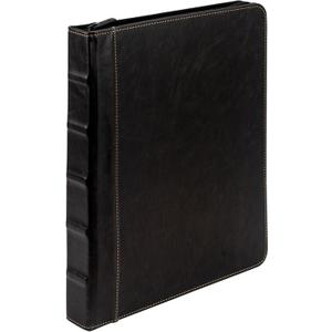 Samsill Vintage Leather Binder, Zippered, 1 Inch Round Ring, Letter Size 8.5x11 Documents, Contrast Stitching, Professional Organizer Portfolio, Planner, Black