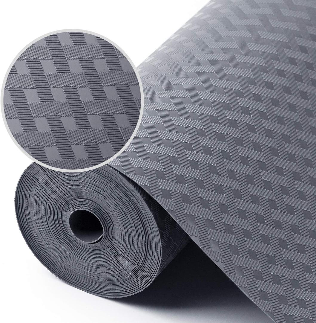 Shelf Liners for Kitchen Cabinets, Waterproof and Oil-Proof Kitchen Cupboard Liner, Refrigerator Liners and Plastic Drawer Mats EVA Non Adhesive Shelves, Fridge - Gray 11.8 x 118 Inches (11.8"W x 118"L, Diagonal Pattern Gray)