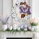 2 x He is Risen Easter Decorations Wooden Wreaths for Front Door Christian Cross Ornaments Easter Porch Sign Decor Wreath Jesus Lily Flowers Ornaments Hanging Crafts for Home Farmhouse Spring Party Decor
