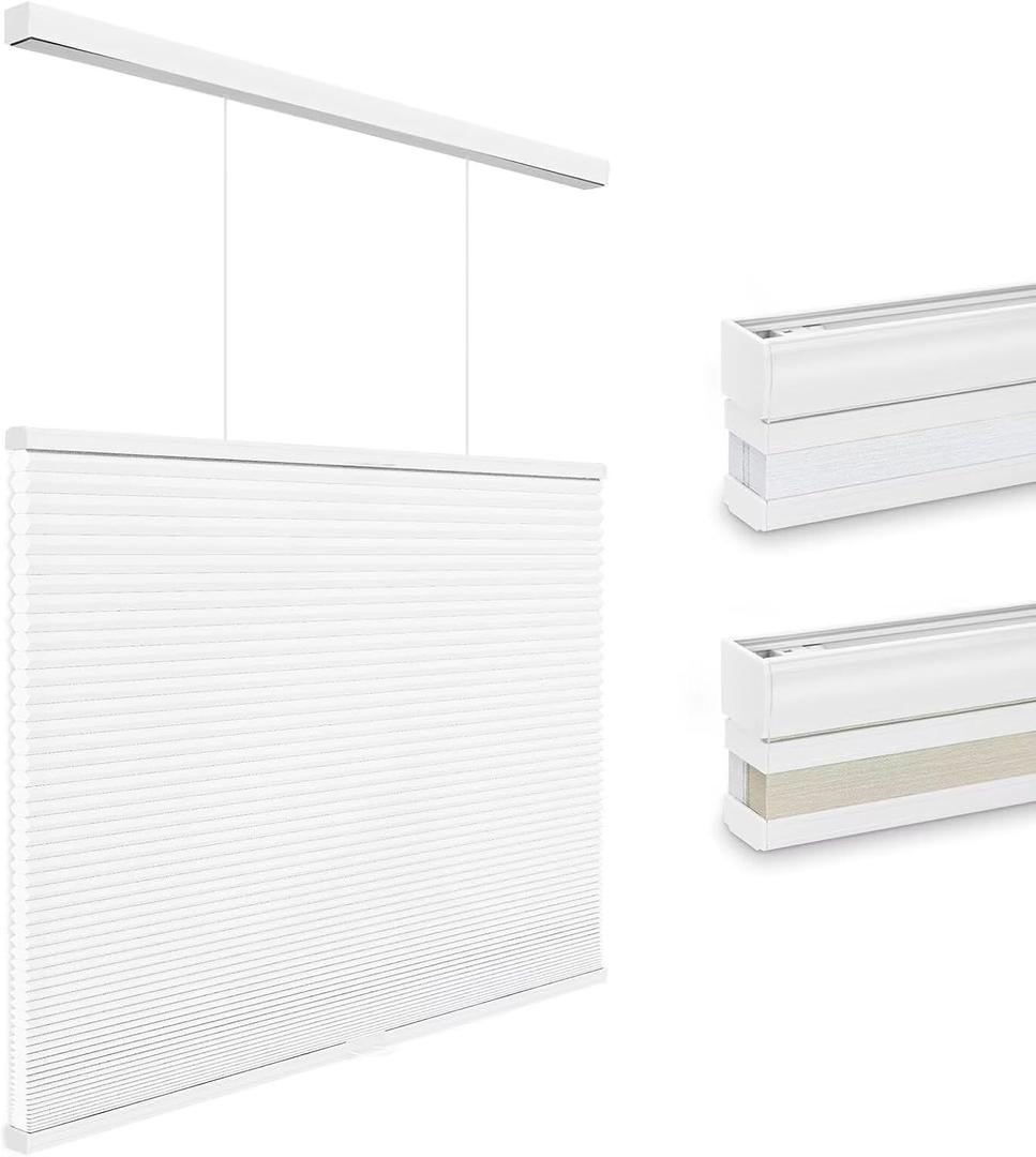 Changshade Top Down Bottom Up Light Filtering Cellular Shades, Cordless Honeycomb Blinds for Windows, for Soft Glow & Daytime Privacy, Thermal Insulated,36" W*72" H,Light Filtering-White