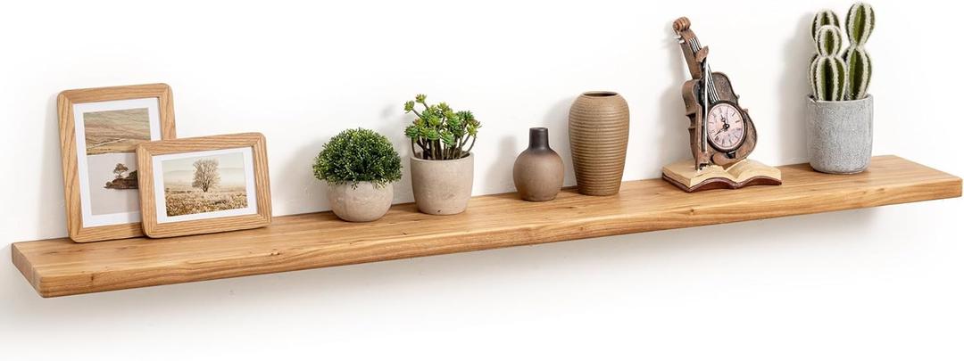 Fun Memories 55 Inch Wood Floating Shelves, Natural Elm Wood Floating Shelf for Wall, 8 Inch Deep Wall Shelves for Home Storage & Display, Deep Rustic Wooden Shelves for Living Room, Bedroom, Kitchen