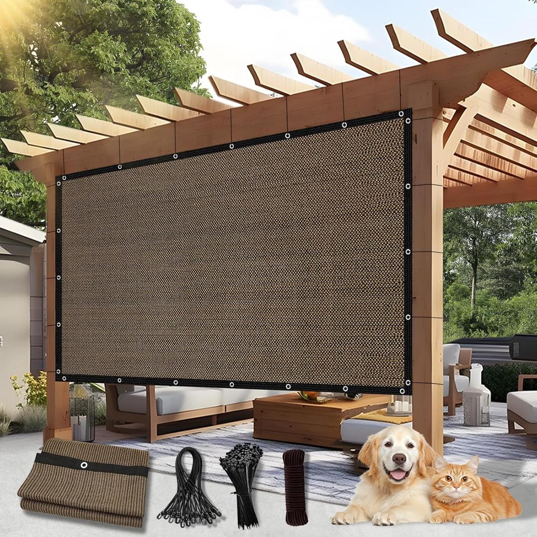 90% Outdoor Sun Shade Cloth, 6'10' Pergola Shade Cover with Grommets, Privacy Screen Sunshades for Patio Garden Backyard Plant, Mocha