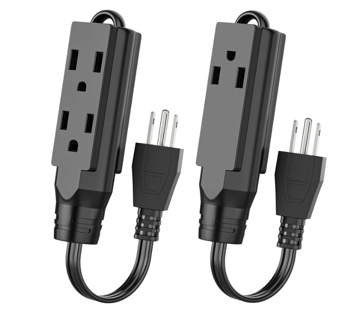 1 Ft Short Power Extension Cord, HICITY 3 Outlet Extension Cord, 3 Prong Grounded Wire, SJT 16 AWG Flexible Power Cord, 13 Amp, 125V, 1625 Watts, Black - 2 Pack