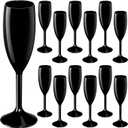 Maxcheck 12 Pcs Champagne Flutes Bulk Acrylic Toasting Drinking Flute Goblet Champagne Cups, 6 oz Plastic Glasses for Wedding Bachelorette Bridal Shower Anniversary Birthday Party (Black)