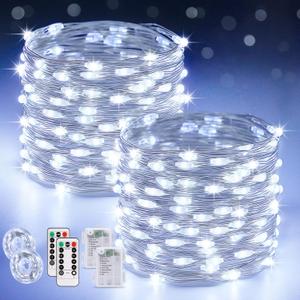 JMEXSUSS 2 Pack Fairy Lights Battery Operated, Total 400 LED 132ft Outdoor Fairy String Lights with Remote, 8 Modes Copper Wire Twinkle Lights for Bedroom Tree Wall Patio Outside Decor, White