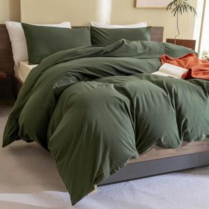 Sanracie Olive Green Comforter Set King 100% Cotton,Dark Green Bedding Comforters Set Solid Color,3 Pieces(1 Aesthetic Comforter and 2 Pillowcases) Soft Lightweight Fluffy Bed Set for All Season