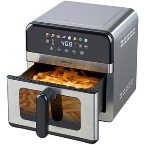 KINSING Air Fryer with Window Visible 8-in-1,Compact & Large 7.5-Qt,Up to 85% Less Oil,Roast, Bake, Dry, Reheat, Frozen, Broil,160-400℉ Even Results With Precise Temperature Control,Whole Metal Cover