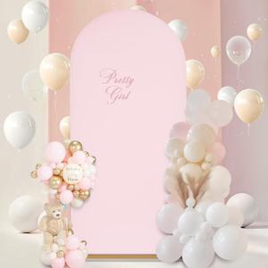 SoarDream 7.2FT Wedding Arch Cover Pink Spandex Fitted Wedding Arch Stand Covers Fitted for Round Top Chiara Arch Cover Fabric Stretchy Backdrop for Bridal Baby Shower Birthday Party Balloon Decor