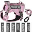 Service Dog Tactical Vest Harness and Leash Set Medium Sized Dog Emotional Support- Tactical Dog Harness Training Collar with Name (Pink, M)