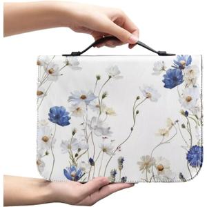 Print Bible Covers, Bible Cover PU Leather Bible Bag and Carrying Case with Handle, Women's Bible Case, Floral, Large