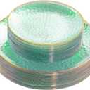 Rubtlamp 60 Green Plastic Plates, Hammered Clear and Gold Disposable Plates Include 30 Dessert Platos, 30 Dinner Platos for St. Patrick's Day