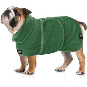 Tuff Pupper Fast Drying Dog Bath Robe | 800 GSM Plush Dog Towel Bathrobe/Dressing Gown | Super Absorbent Pet/Puppy Bathrobe | Adjustable Hood & Belly Strap | Super Soft | Fast Drying (L, Green)