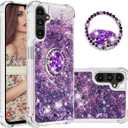 CCSmall Glitter Clear Sparkly Bling Case for Samsung Galaxy A14 5G for Women Girls, Flowing Liquid Quicksand Cover with Diamond Ring Holder Case for Samsung Galaxy A14 4G/5G LSZ Purple