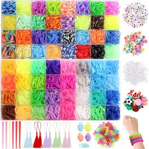 XKDOUS 64 Colors Rubber Band Bracelet Kit, Bracelet Making Kit for Art and Craft, Rubberband Bracelets Kit for Kids Ages 6+, Bands Kit Girls Boys Birthday Gift