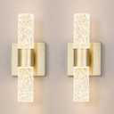 Crystal LED Wall Sconces Set of 2, Brushed Gold Bathroom Light Fixtures, Modern Bathroom Sconce Lights with Wired LED for Bedroom,Living Room,Hallway | Gold Vanity Wall Lighting & Crystal Wall Decor