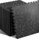 SUPERJARE 0.56'' Thick 12 Pcs 48 Sq Ft Rubber Top Exercise Equipment Mats, High Density EVA Foam Mats with Rubber Top, Interlocking Gym Flooring for Home Gym, Protective Workout Mat, Black/Grey