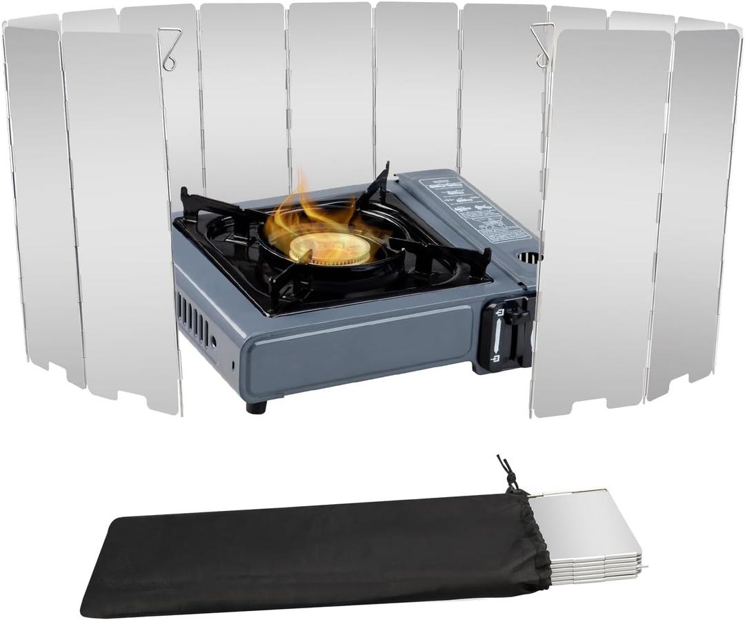 Stove Windscreen, 16 Plates Aluminum Stove Windshield with Drawstring Bag, for Camping, Butane Stoves