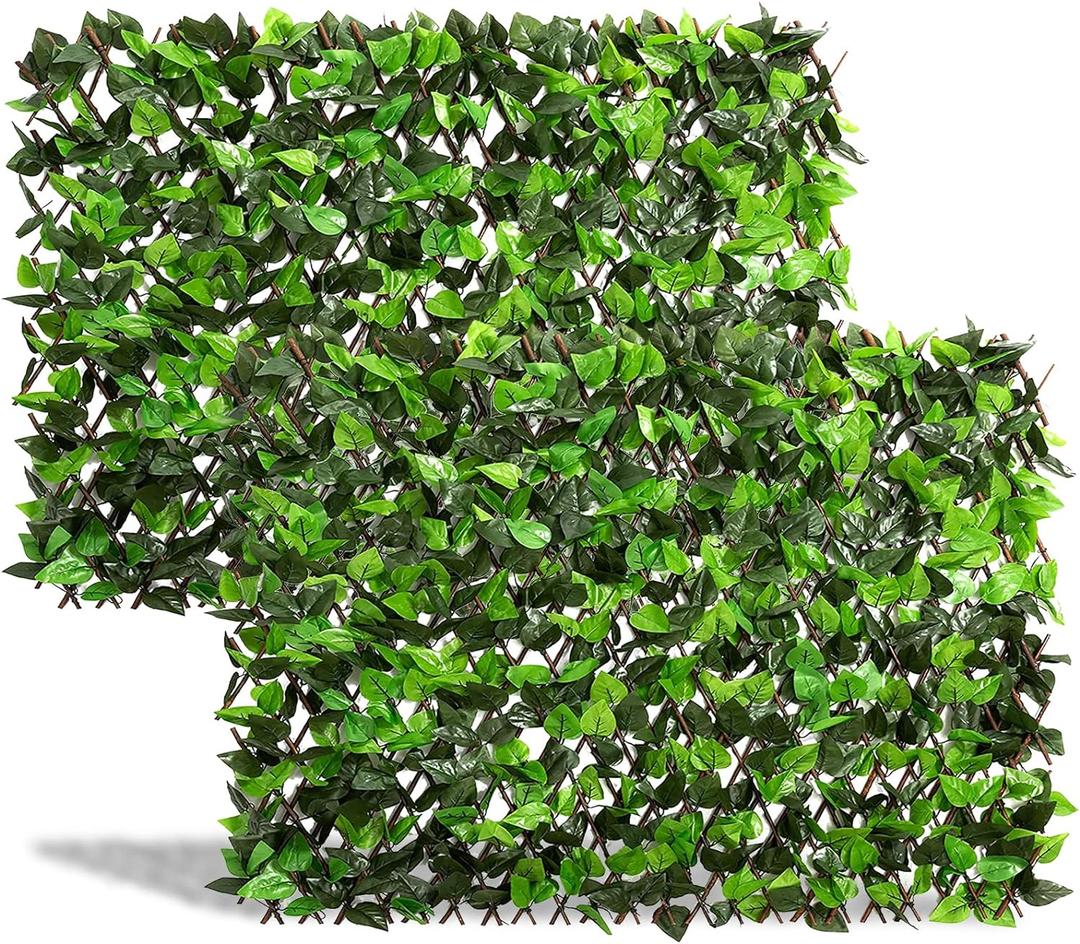 DOEWORKS Expandable Fence Privacy Screen for Balcony Patio Outdoor, 2PCS Faux Ivy Fencing Panel for Backdrop Garden Backyard Home Decorations