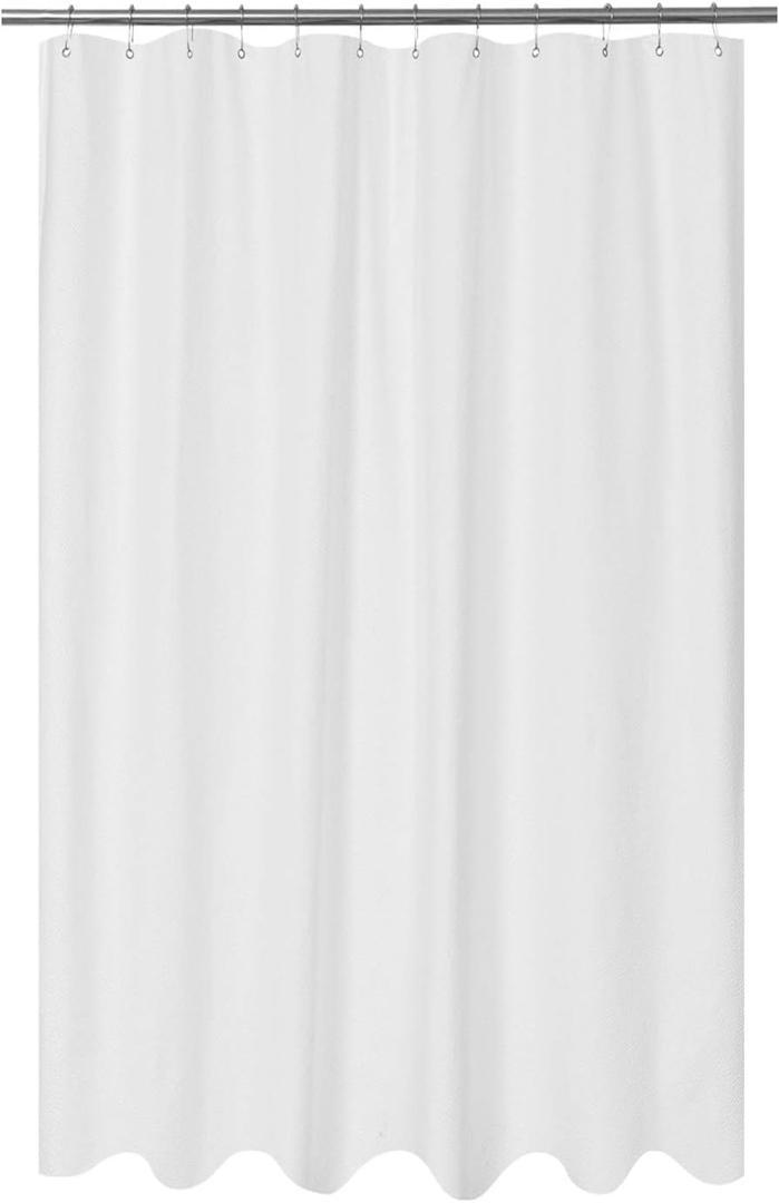 Mrs Awesome Embossed Microfiber Extra Long Shower Curtain Liner 71 x 84 inches, Soft Fabric Shower Curtain Washable and Water Repellent,71x84, White